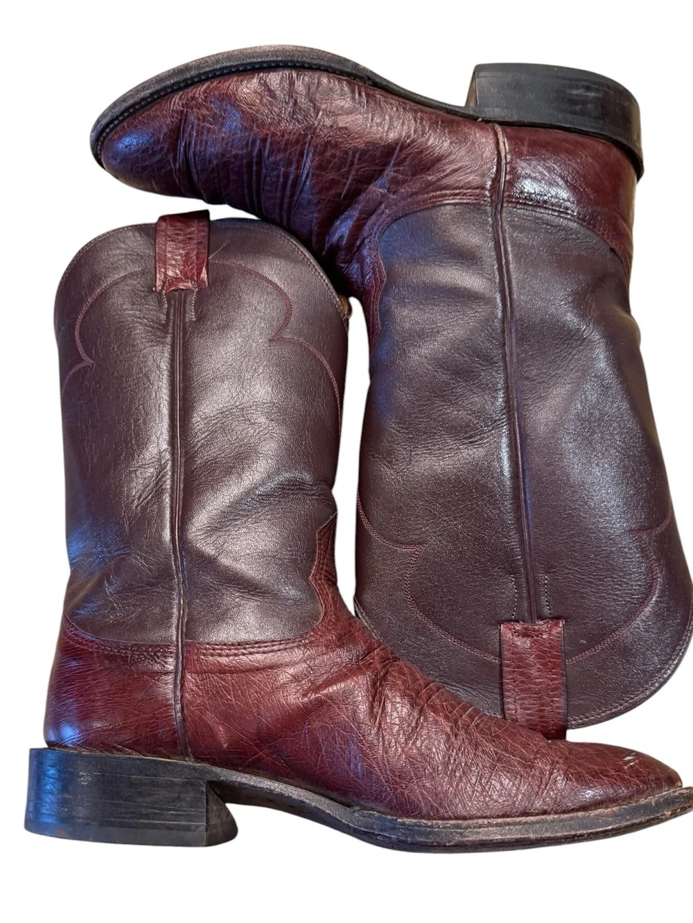 Nocona Boots Mens 7D Roper Style Western Leather Cowboy Boots in Deep Burgundy